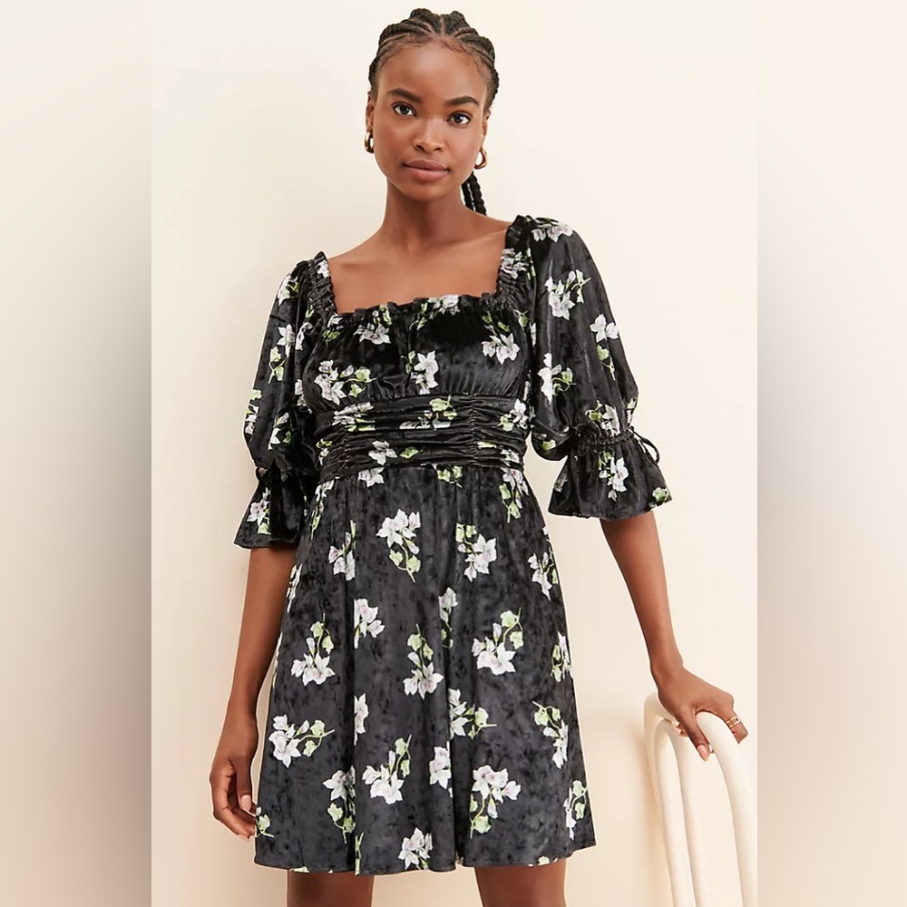 Anthropologie Hutch Velvet Floral Mini Dress size xl black and green whimsical